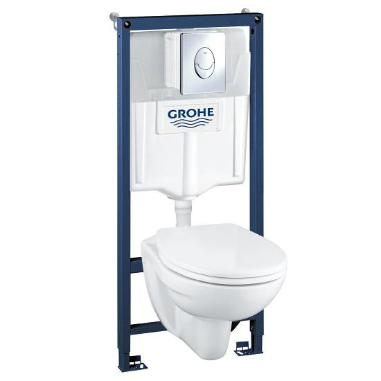 ПРОМО ПАКЕТ GROHE SOLIDO PERTH 4В1 вградено казанче Grohe с конзолна тоалетна Lecico, пакет за баня от KERANOVA