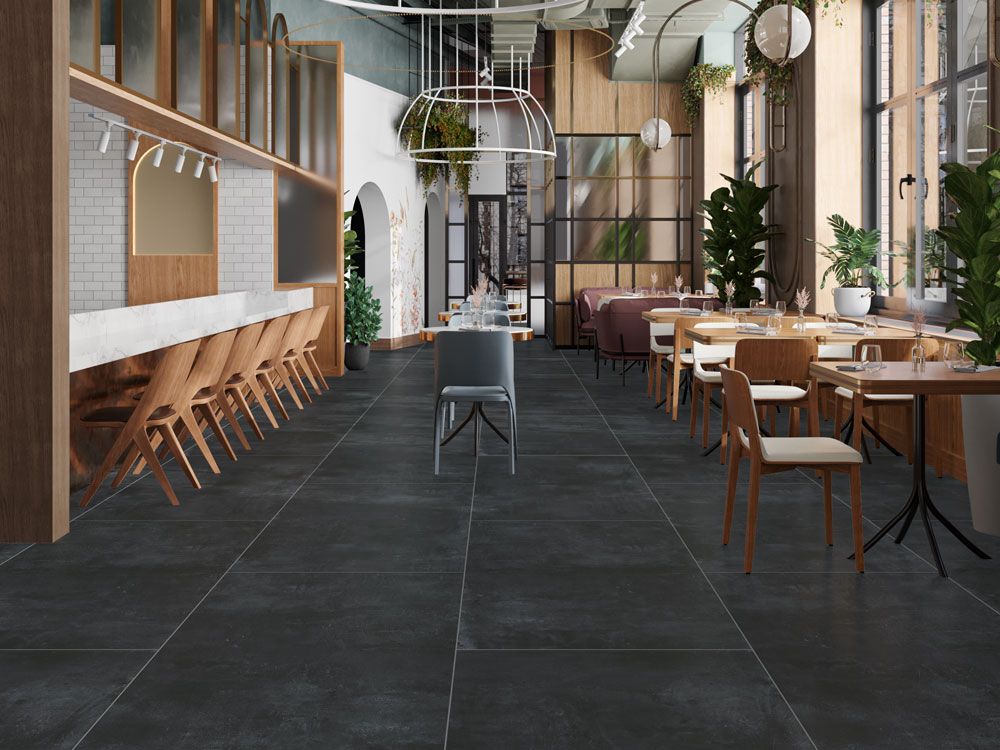 Серия Stark 60x120 - Qua матиран гранитогрес 60x120 см в модерен ресторан, онлайн магазин KERANOVA