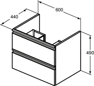 Шкаф с мивка Tessi 62,5х45 см. - Ideal Standard шкаф 60 см черен мат с две чекмеджета, размери 600x440x490 мм за онлайн магазин KERANOVA
