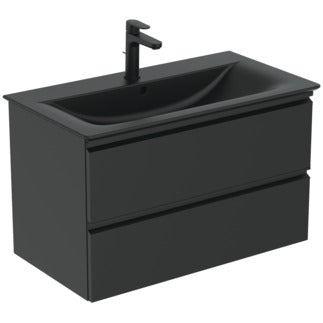 Alt Tag: Шкаф с мивка Tessi 62,5х45 см. - Ideal Standard черен мат, две чекмеджета, мебел за баня KERANOVA