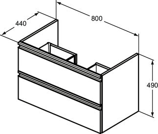 Шкаф с мивка Tessi 83х45 см. - Ideal Standard черен мат шкаф с две чекмеджета и вграден умивалник 80x44x49 см KERANOVA