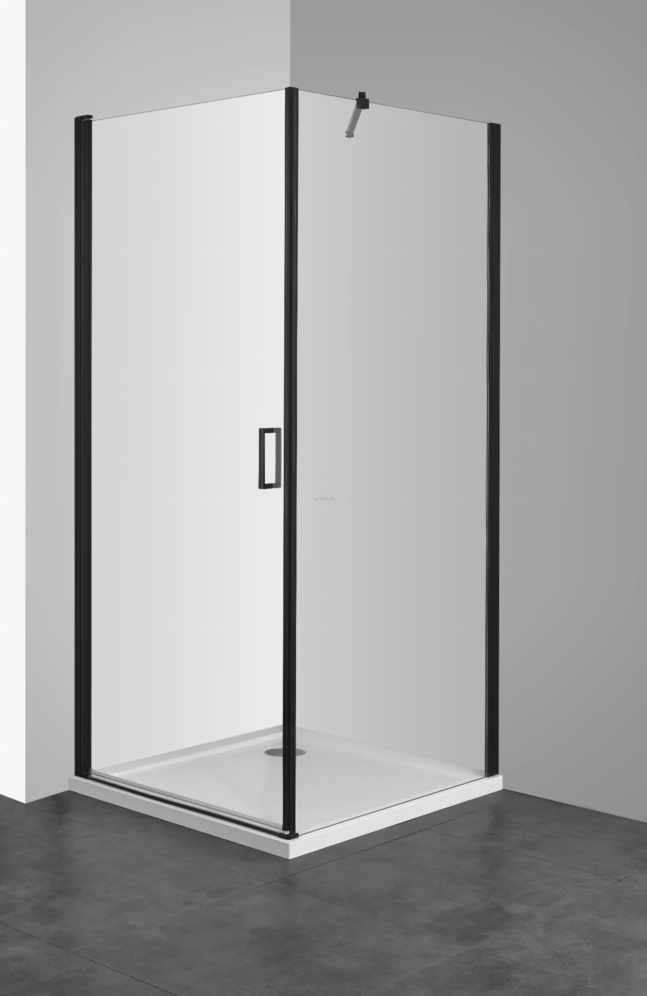 Кабина Elite Black Series - 90х90 см. луксозна душ кабина с една люлееща врата, 6 мм закалено стъкло, черни алуминиеви профили, височина 195 см