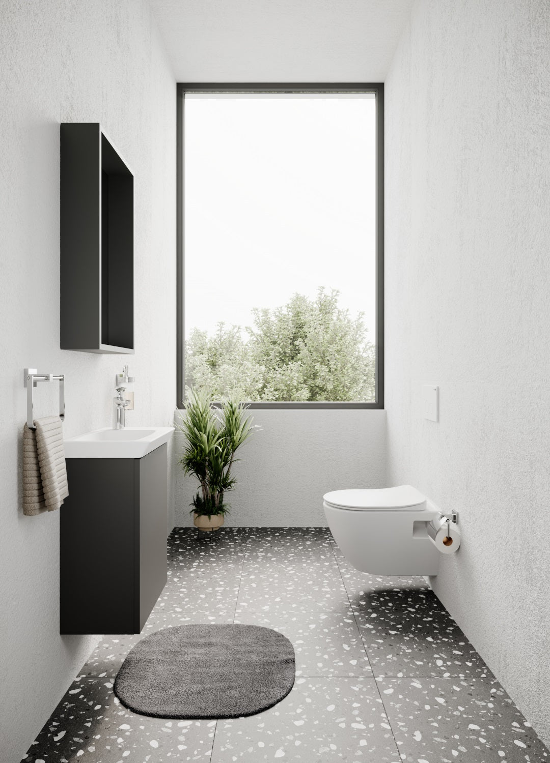 Конзолна тоалетна Arma - опция биде в модерен минималистичен баня интериор, онлайн магазин за обзавеждане за бани KERANOVA