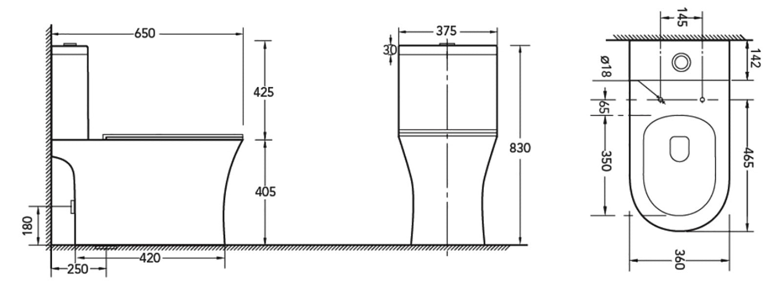 Моноблок Amfipolis Round Rimless 65 см. бял порцелан, Rimless, хоризонтално/вертикално оттичане, KERANOVA онлайн магазин