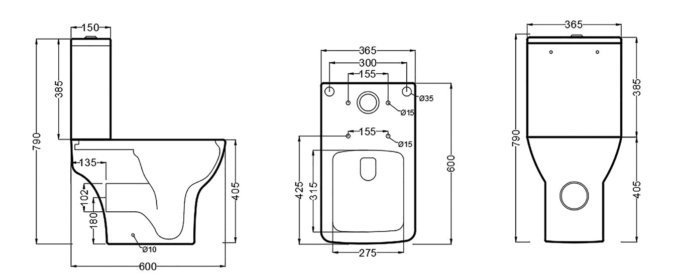Моноблок Amfipolis Rimless 60 см. — бял порцеланов моноблок с Rimless, седалка със забавено падане, технически размери за KERANOVA