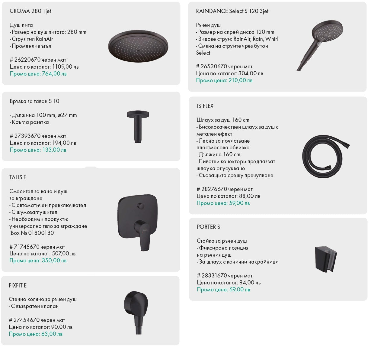 Hansgrohe Talis E matt black душ-система с душ пита Croma 280 и ръчен душ Raindance Select за онлайн магазин KERANOVA
