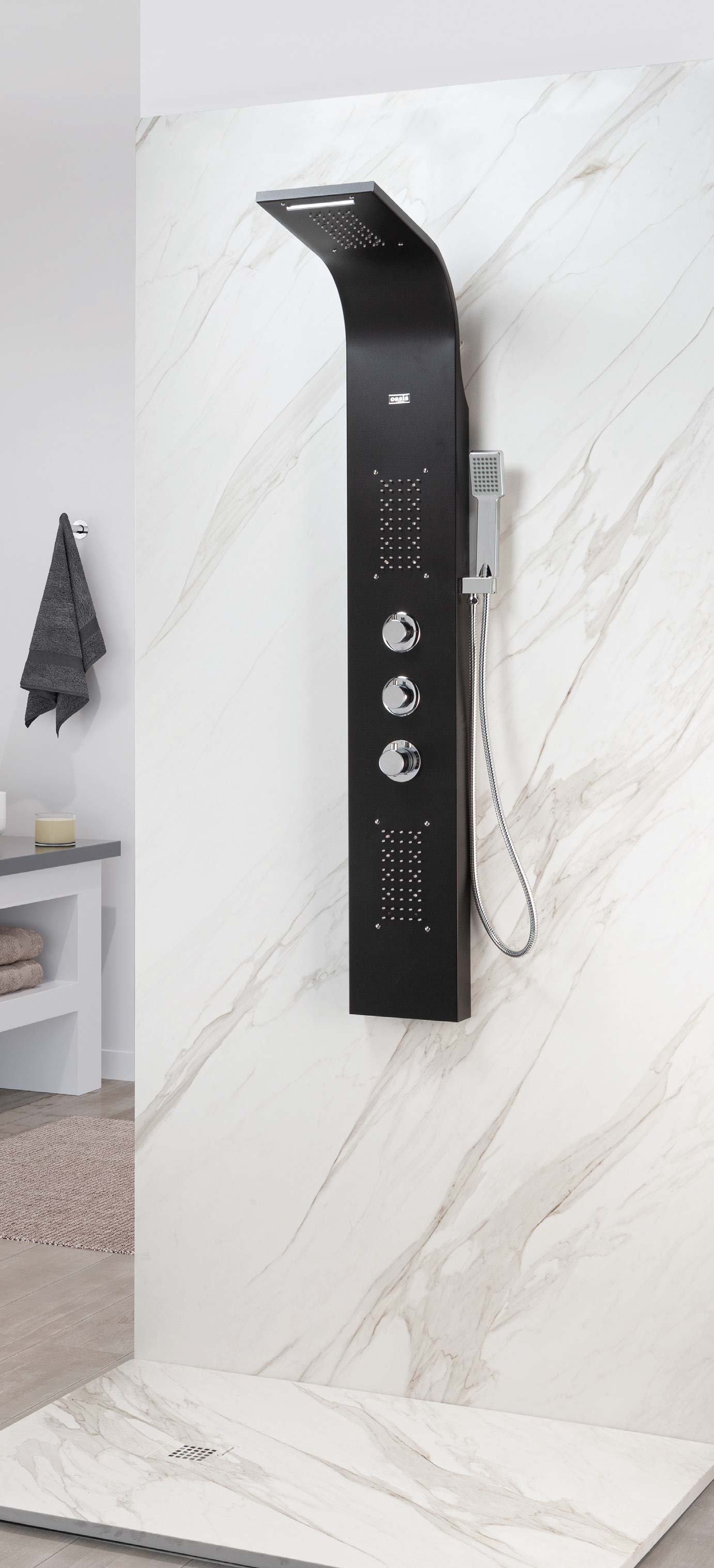 Душ панел Teide Basic Negro Mate - Oasis Star /Испания/ черен мат хидромасажен панел 150x22x46 см за баня KERANOVA