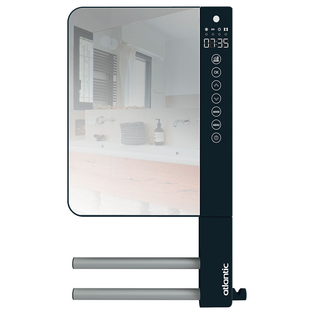 Конвектор за баня Telia - огледален с поставка за кърпи 1000+800 W, огледало с LED дисплей и стойка за кърпи за баня KERANOVA