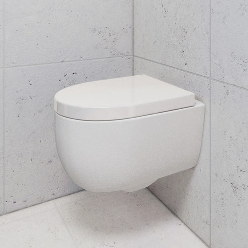 Rimless конзолна тоалетна Tondo - Bocchi в модерен дизайн с бяла седалка и капак със забавено падане, онлайн магазин за обзавеждане KERANOVA