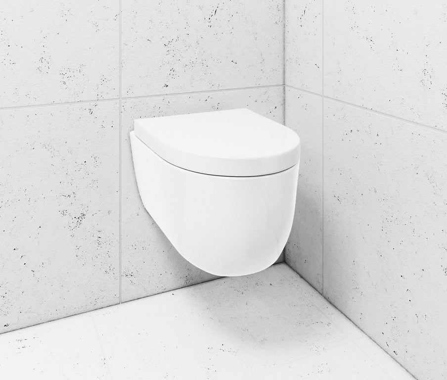 Rimless конзолна тоалетна Tondo - Bocchi в бяло с модерна седалка и капак със забавено падане, онлайн магазин KERANOVA