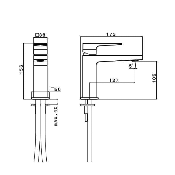 Alpi Una UN 18176 CR/S чертеж с размери на смесител за мивка, хром, онлайн магазин за обзавеждане за бани KERANOVA