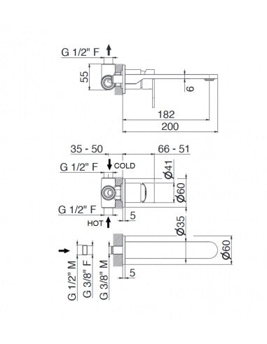 Vema Ayas Steel вграден за мивка - неръждаема стомана, технически монтажни чертежи и размери за смесител V28050.AC.005