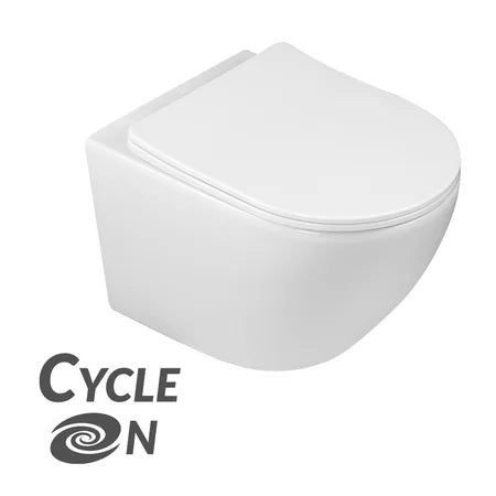 Тоалетна без ръб Desna CycleOn - Laveo снежно бяла, без ръб за лесно почистване, комплект луксозна Duroplast седалка - KERANOVA