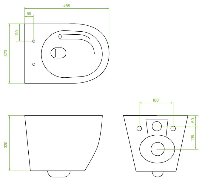 Тоалетна без ръб Desna CycleOn - Laveo, технически чертеж с размери и изгледи за онлайн магазин KERANOVA