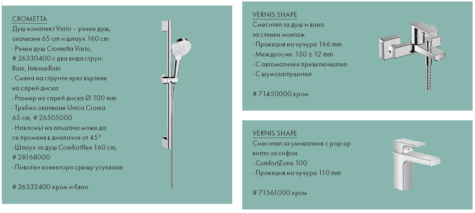 Комплект смесители за баня HansGrohe Vernis Shape – немски модерен комплект за баня в онлайн магазин KERANOVA