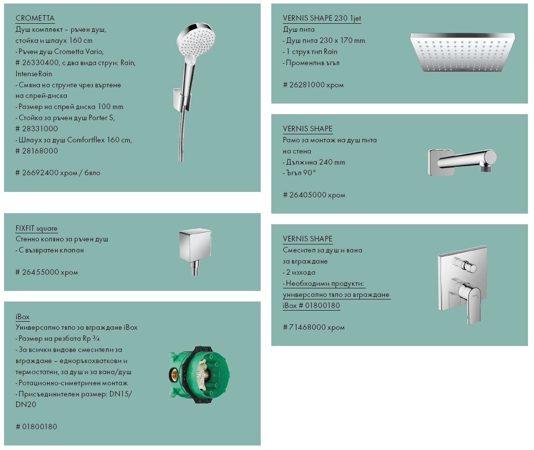 Hansgrohe Vernis Shape Set - комплект душ система, вграден смесител и ръчен душ, хром, продукт KERANOVA