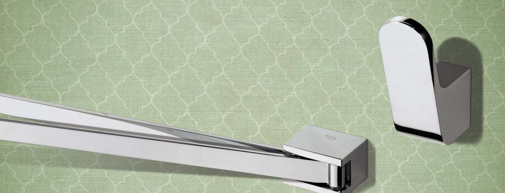 Аксесоари за баня Via - луксозна хромирана поставка и закачалка от месинг и стъкло за онлайн магазин KERANOVA