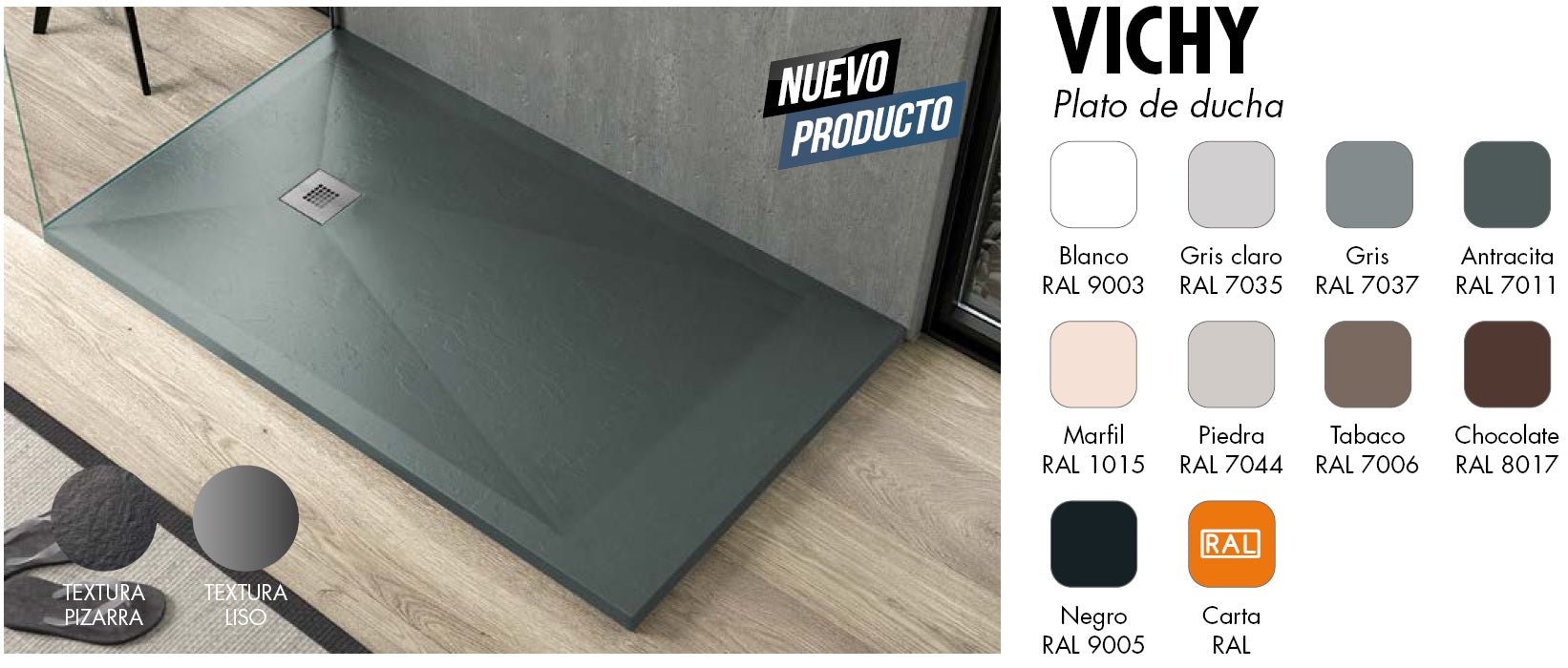 Композитно корито Vichy - супер тънко поддушово корито с модерен дизайн, включен сифон, различни цветове - онлайн магазин KERANOVA