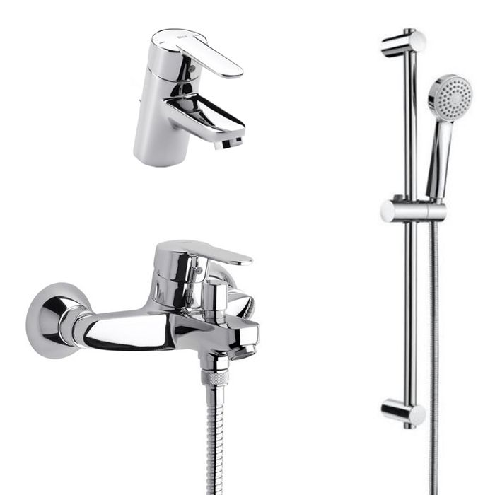 Комплект Victoria XL 3 в 1 Roca - хромирани смесители за умивалник, вана/душ и тръбно окачване, онлайн магазин KERANOVA