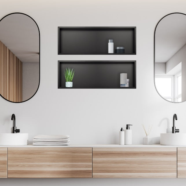 Ниша за вграждане WALL-BOX ONE Black  - черен мат в модерна баня, неръждаема с тефлоново покритие, онлайн магазин KERANOVA