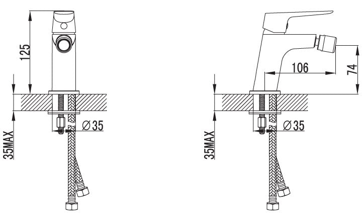 Смесител за биде Enoch - стоящ смесител за биде, технически чертеж с размери, онлайн магазин за бани KERANOVA