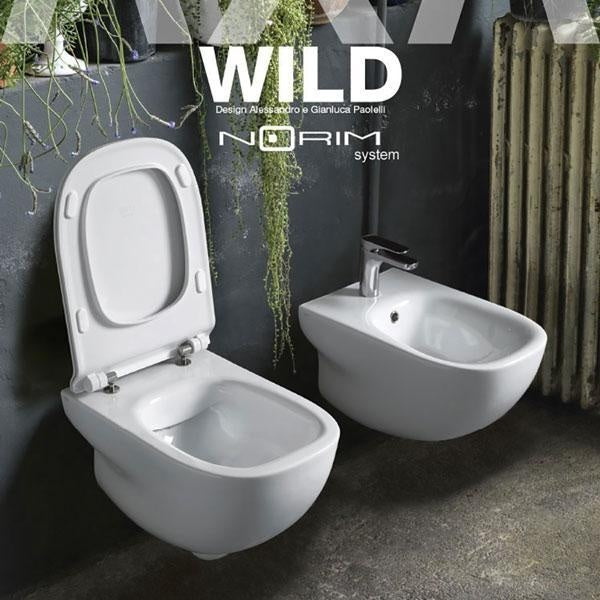 Rimless конзолна тоалетна Wild - AXA Italy вградена безрингова тоалетна NO RIM, антибактериален капак, икономия на вода - KERANOVA