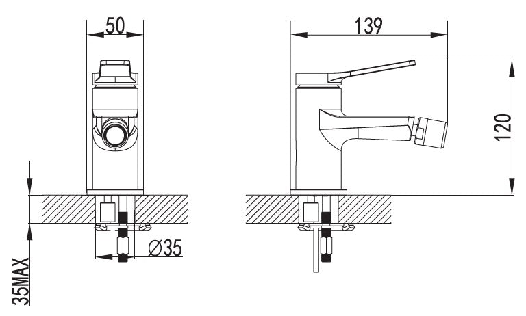 Смесител за биде Andare Nero - стоящ черен мат смесител за биде, технически размери 139x120мм, KERANOVA онлайн магазин