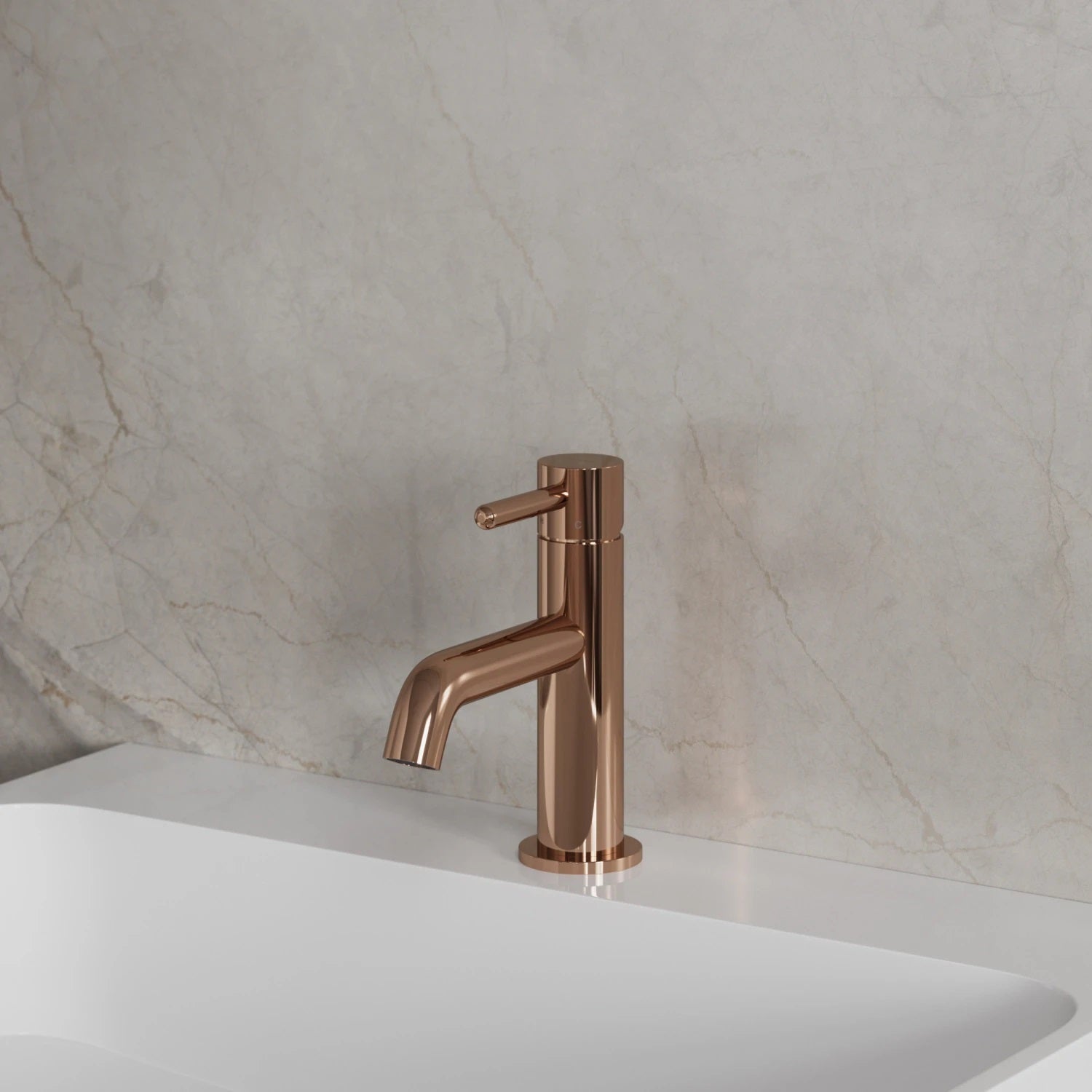Смесител за мивка Omnires Y Copper - стоящ розово златен кран 12 см чучур, KERANOVA онлайн магазин за бани