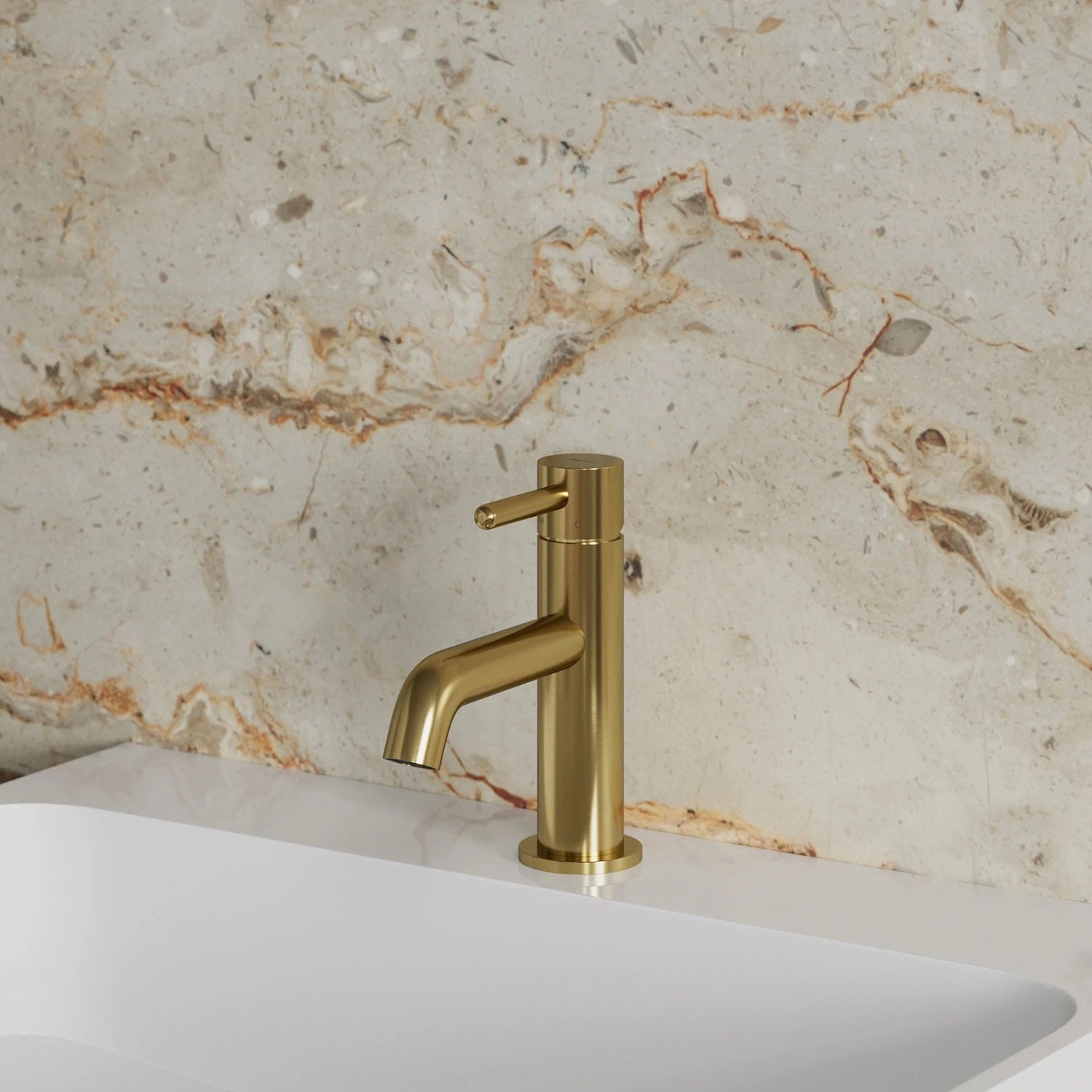 Смесител за мивка Omnires Y Brushed Gold стоящ, brushed gold, чучур 12 см, керамичен механизъм, онлайн магазин за обзавеждане KERANOVA