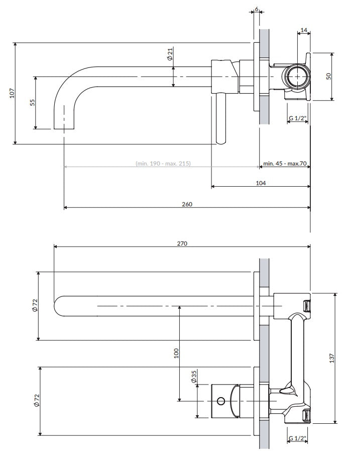 Вграден смесител за мивка Omnires Y Gold - технически чертеж с размери, монтаж и дължина чучур, KERANOVA онлайн магазин