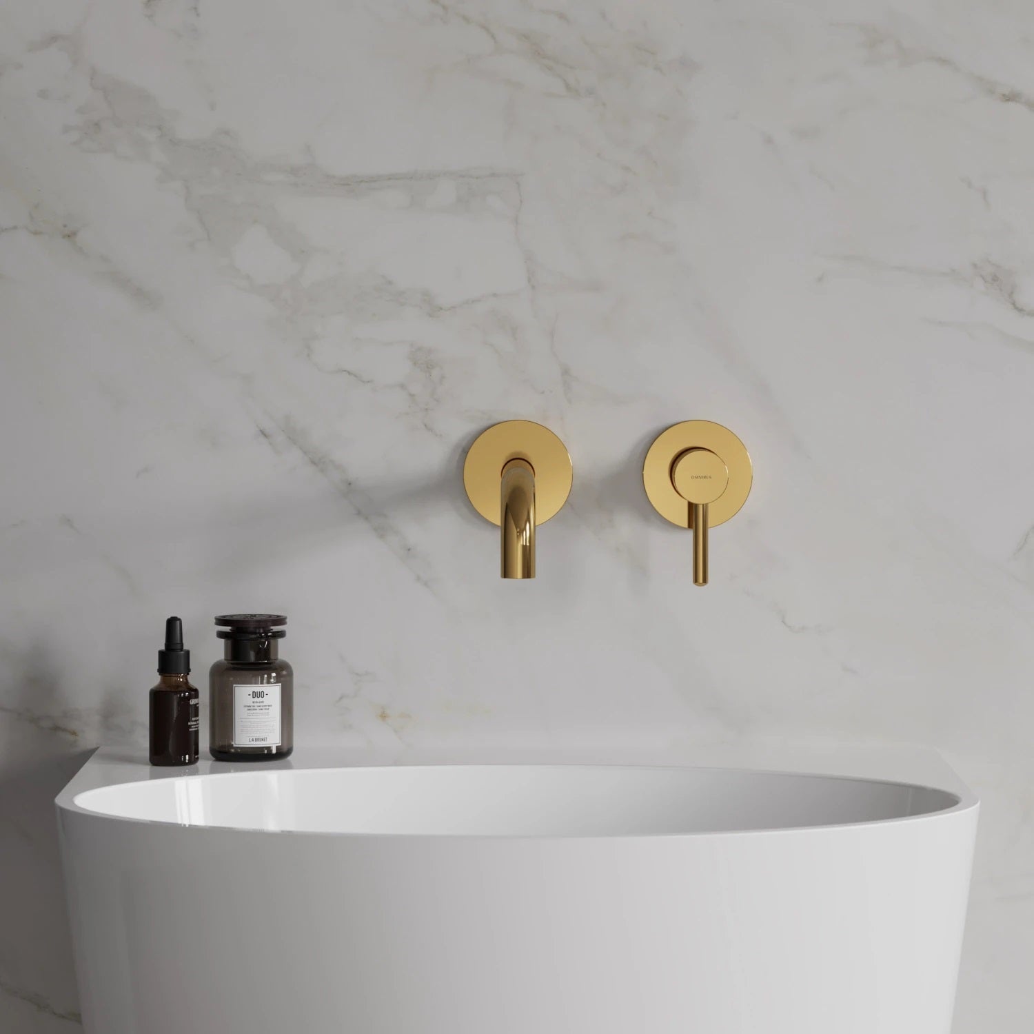 Вграден смесител за мивка Omnires Y Gold – лаконичен златен стенен смесител, комплект с тяло за вграждане, онлайн магазин KERANOVA