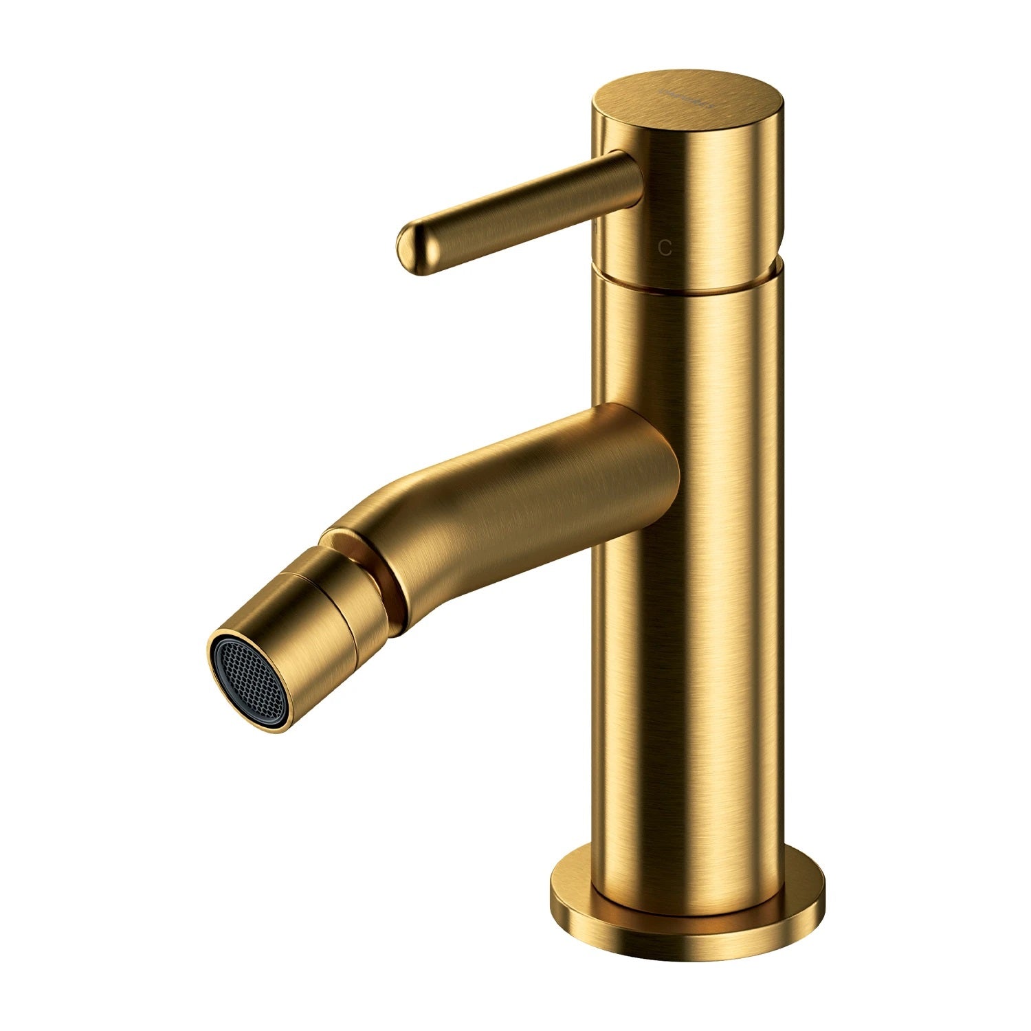 Смесител за биде Omnires Y Brushed Gold - едноръкохватков стоящ смесител в драскано злато за баня, дължина чучур 10,6 см, KERANOVA