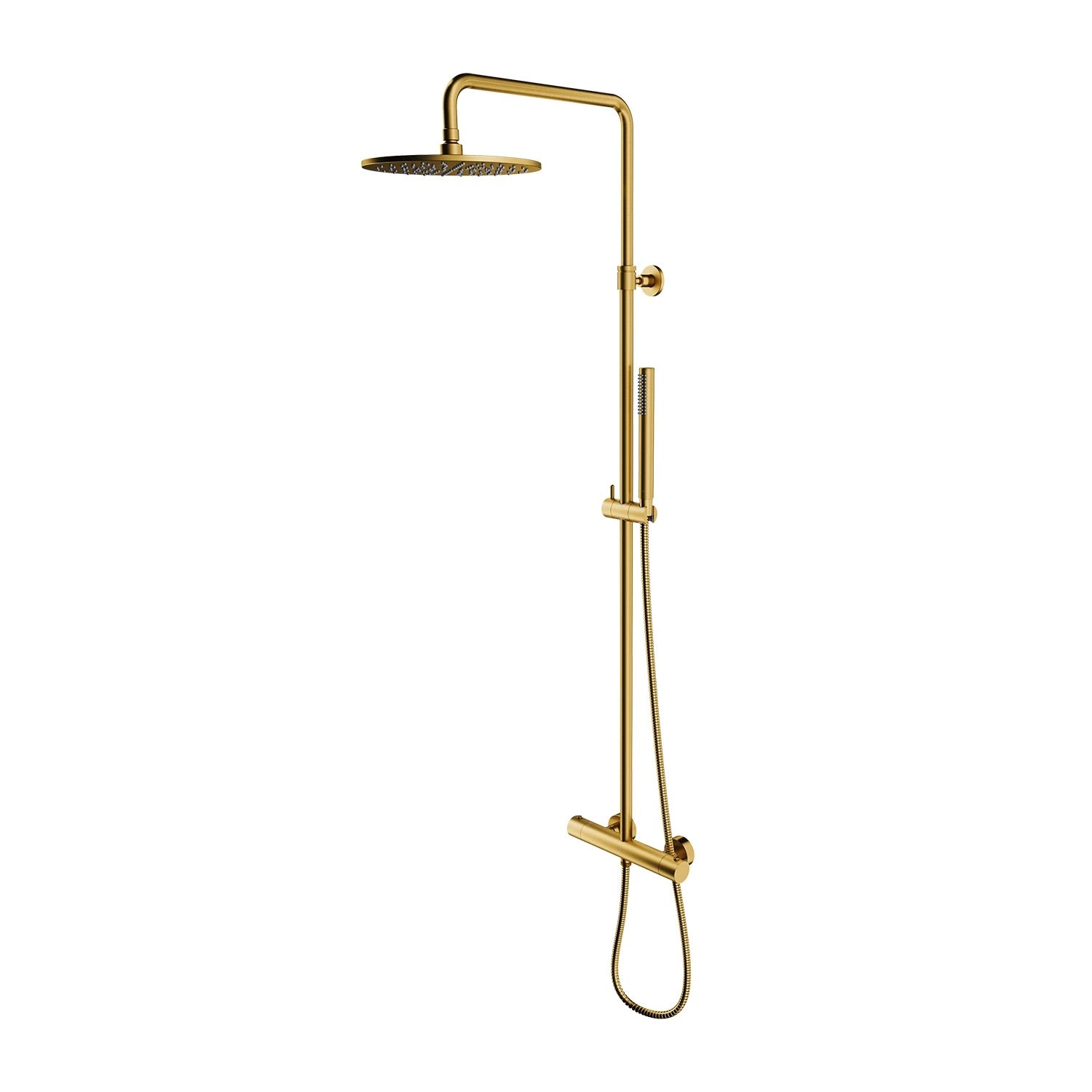 Термостатична душ колона Omnires Y Brushed Gold - brushed gold крана, 25 см месингова душ глава, ръчен душ, KERANOVA