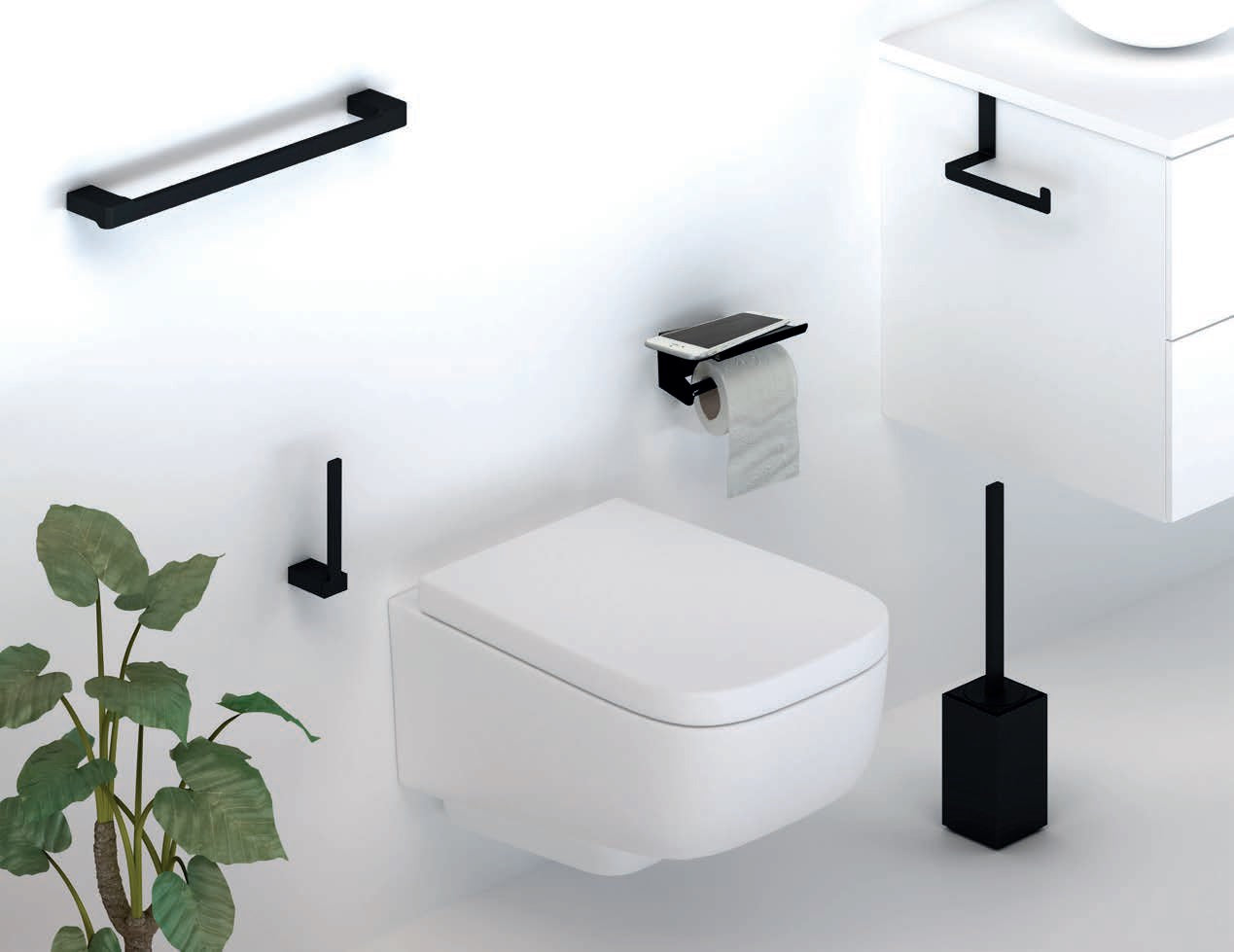Серия Yass 1600 - Matt White черни аксесоари за баня, луксозни испански елементи в онлайн магазин KERANOVA