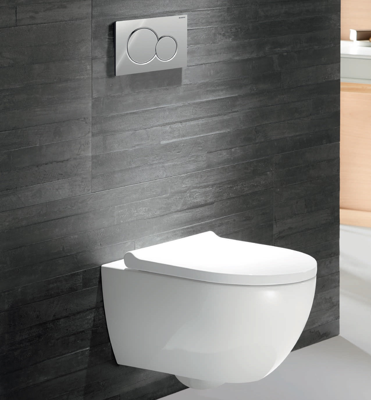 GEBERIT Sigma01 Chrome с тоалетна Geberit Acanto Turboflush окачена тоалетна Acanto Turboflush с бутон Sigma01 хром за онлайн магазин KERANOVA