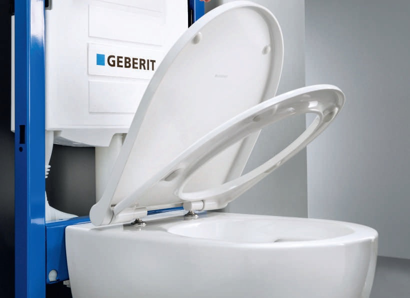 GEBERIT Sigma01 Chrome с тоалетна Geberit Acanto Turboflush - окачена тоалетна с Turboflush, скрит монтаж Duofix, плавно затваряне, онлайн магазин KERANOVA