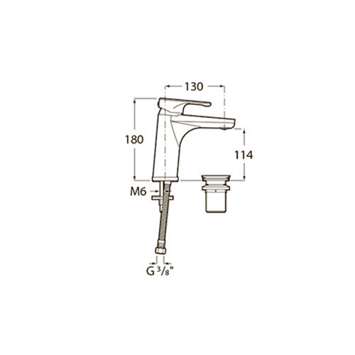 Комплект Anara 3 в 1 Roca - технически чертеж на смесител за умивалник с изпразнител, размери 130x180x114 мм, KERANOVA