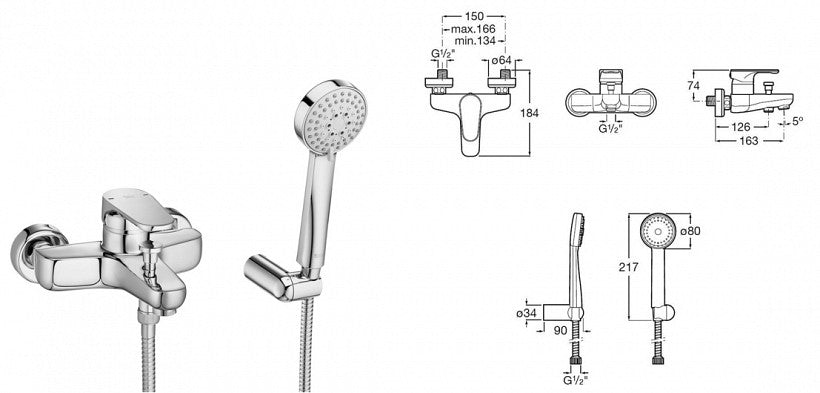 Комплект Anara 3 в 1 Roca - промо комплект смесители за баня с ръчен душ и тръбно окачване, KERANOVA онлайн магазин
