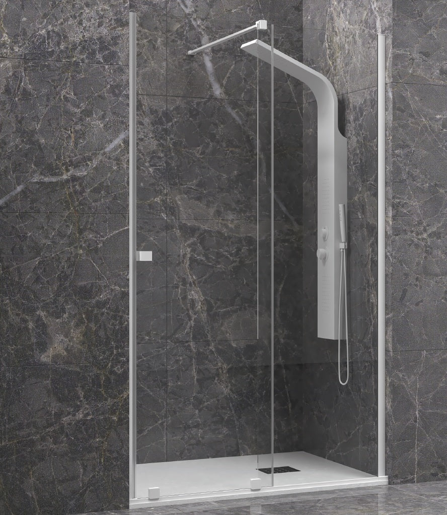 Параван Animus  Bianco - 117.5-119 см. луксозен стъклен параван с плъзгаща и статична част, бял мат профил, 8 мм закалено стъкло