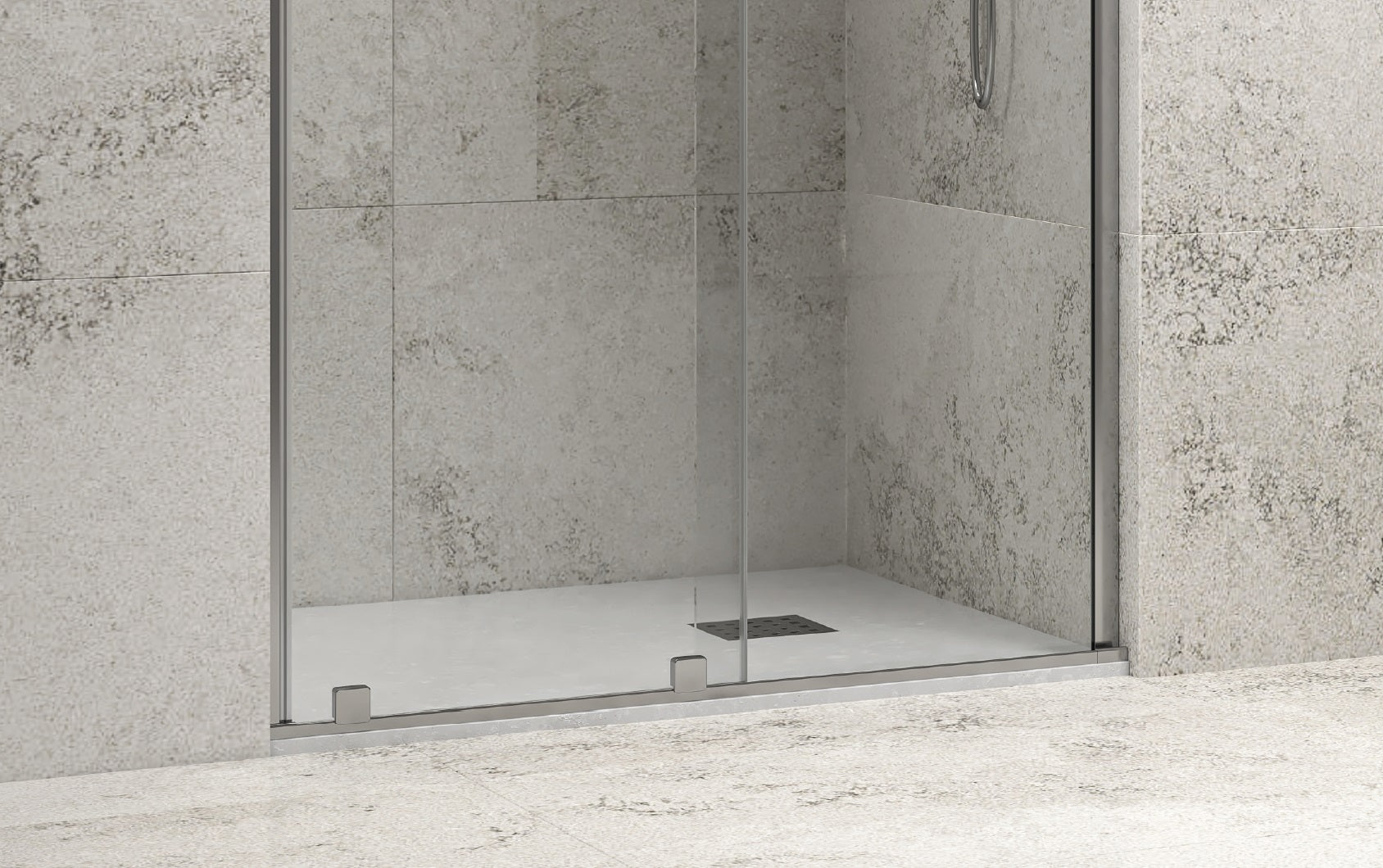 Параван Animus  Cromo - 117.5-119 см. луксозен стъклен параван с плъзгаща и статична част, безпрофилен горен механизъм, алуминиев профил, KERANOVA