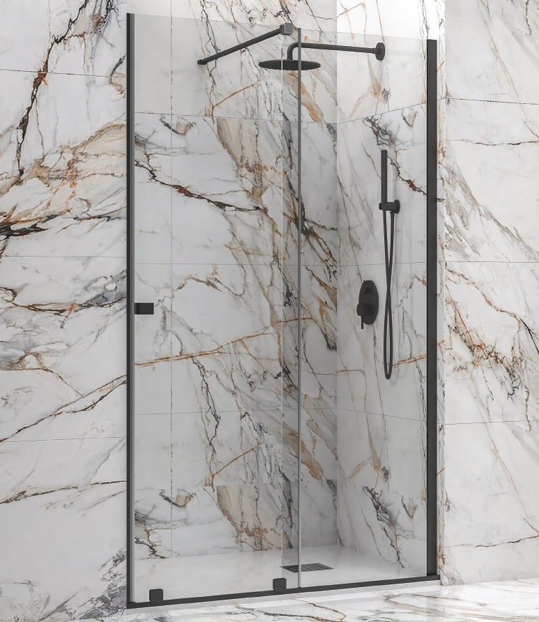 Параван Animus  Nero - 177.5-179 см. луксозен стъклен параван за баня черен мат, 8 мм закалено стъкло, анти-калк, KERANOVA