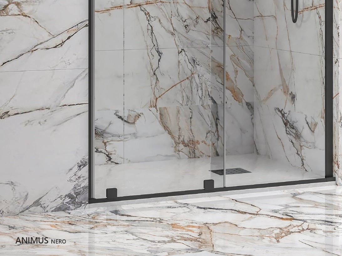 Параван Animus  Nero - 167.5-169 см. луксозен стъклен параван за баня с черен мат профил, 8 мм закалено стъкло, анти-калк покритие