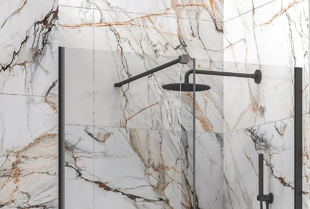 Параван Animus  Nero - 167.5-169 см. луксозен черен мат стъклен параван за баня с плъзгаща и статична част, анти-калк, KERANOVA