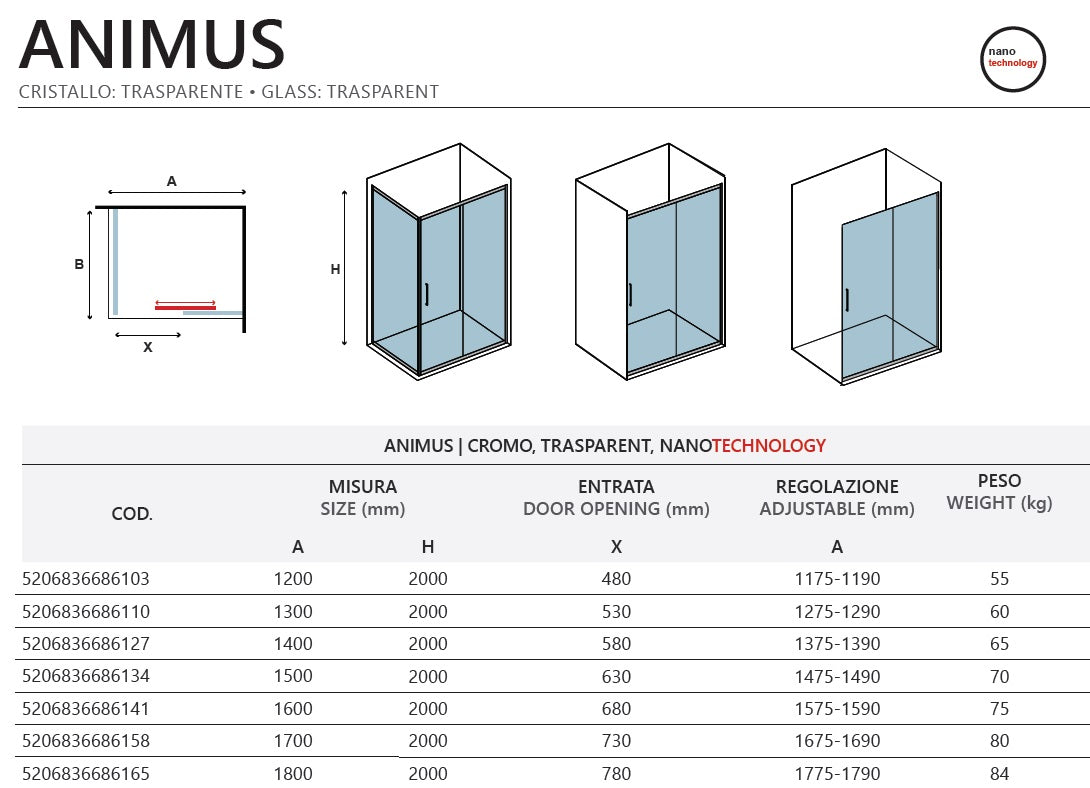 Параван Animus  Nero - 117.5-119 см. луксозен стъклен параван за баня черен мат, 8 мм закалено стъкло, анти-калк, KERANOVA онлайн магазин