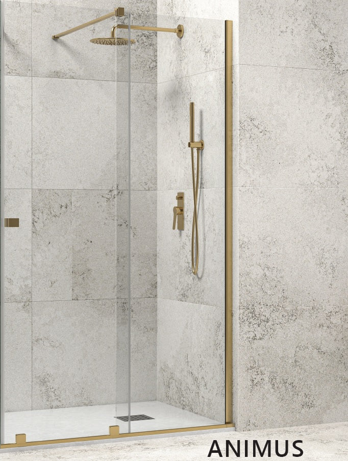 Параван Animus Oro - 117.5-119 см. - brushed gold луксозен стъклен параван за баня с матово златни профили и анти-калк покритие 8 мм