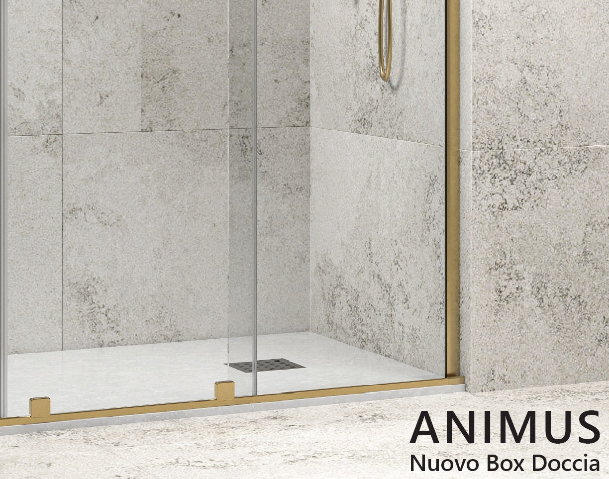 Alt Tag: Параван Animus Oro - 147.5-149 см. - brushed gold, луксозен стъклен параван за баня, алуминиев профил, златен мат, 8 мм закалено стъкло