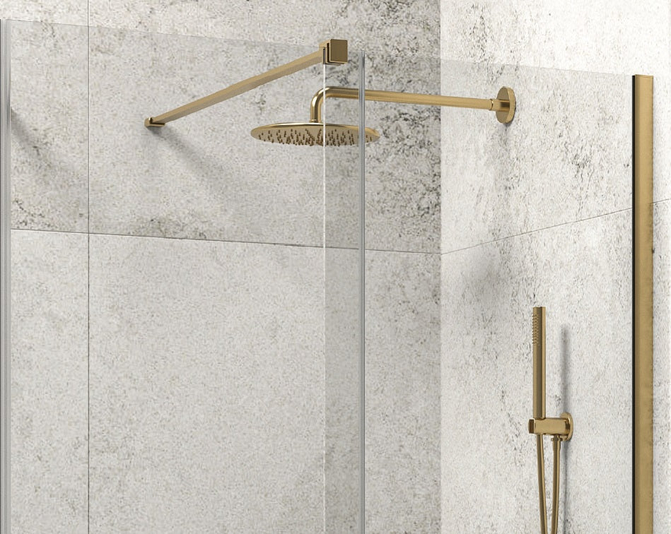 Параван Animus Oro - 147.5-149 см. - brushed gold луксозен стъклен параван за баня с матов златен обков, 8 мм стъкло, анти-калк покритие