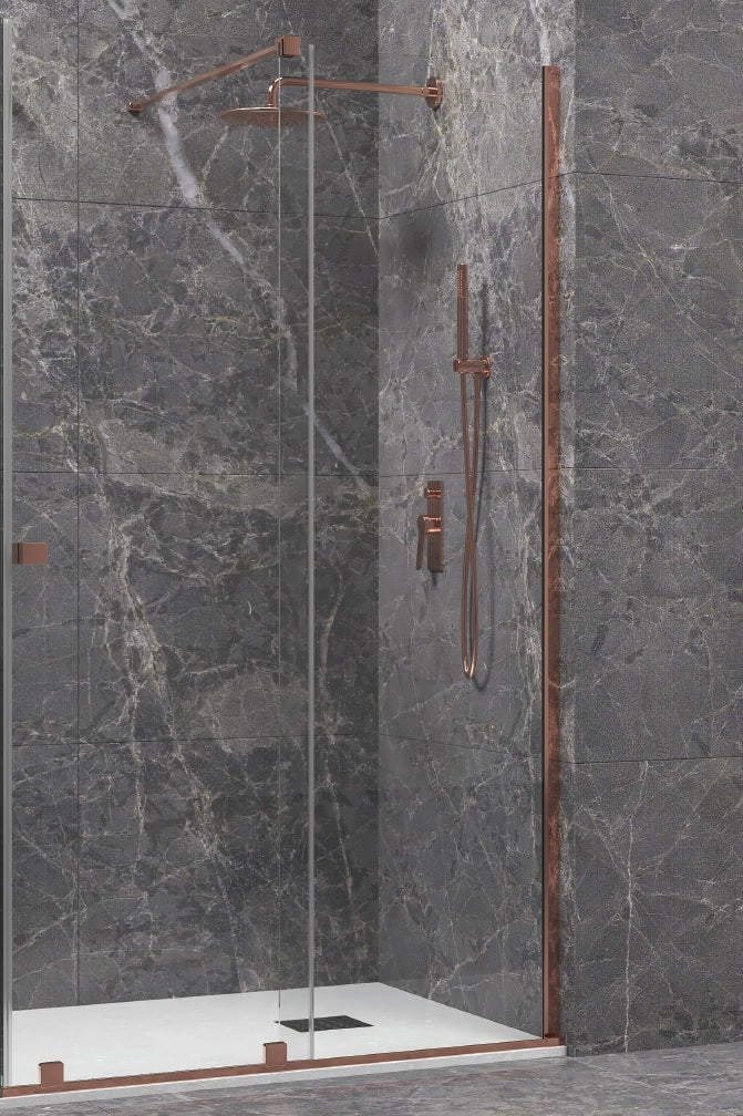 Параван Animus Rose Gold - 167.5-169 см. - розово злато, луксозен стъклен параван с розово злато обков за баня, KERANOVA