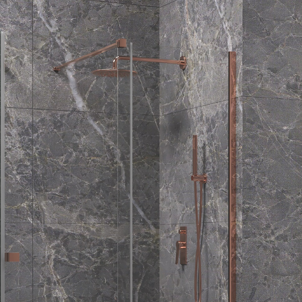 Параван Animus Rose Gold - 177.5-179 см. - розово злато, стъклен параван с розово злато обков, антикалк покритие, KERANOVA