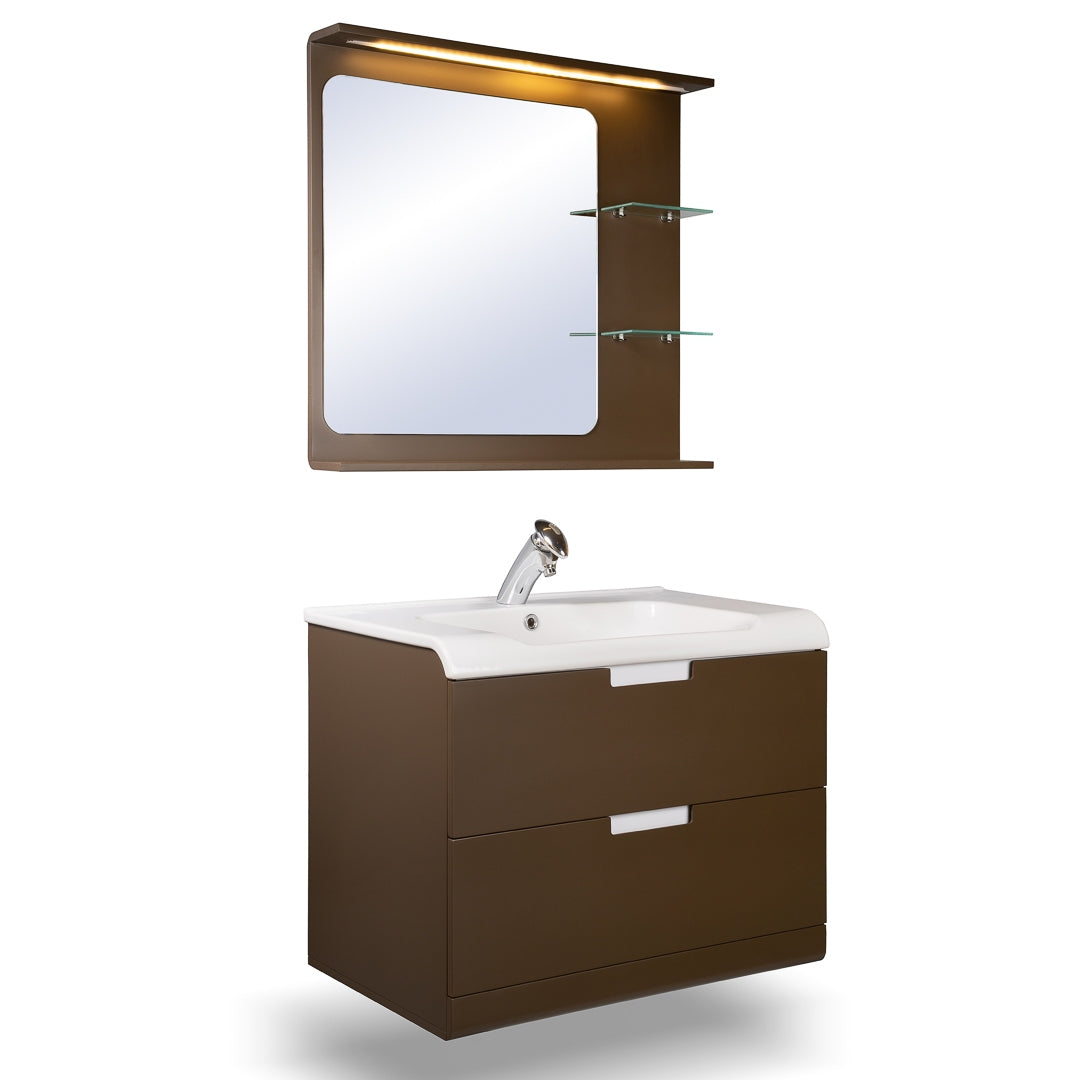 Мебел Анова 80 PVC комплект за баня с огледало, LED осветление и стъклени полици - онлайн магазин KERANOVA